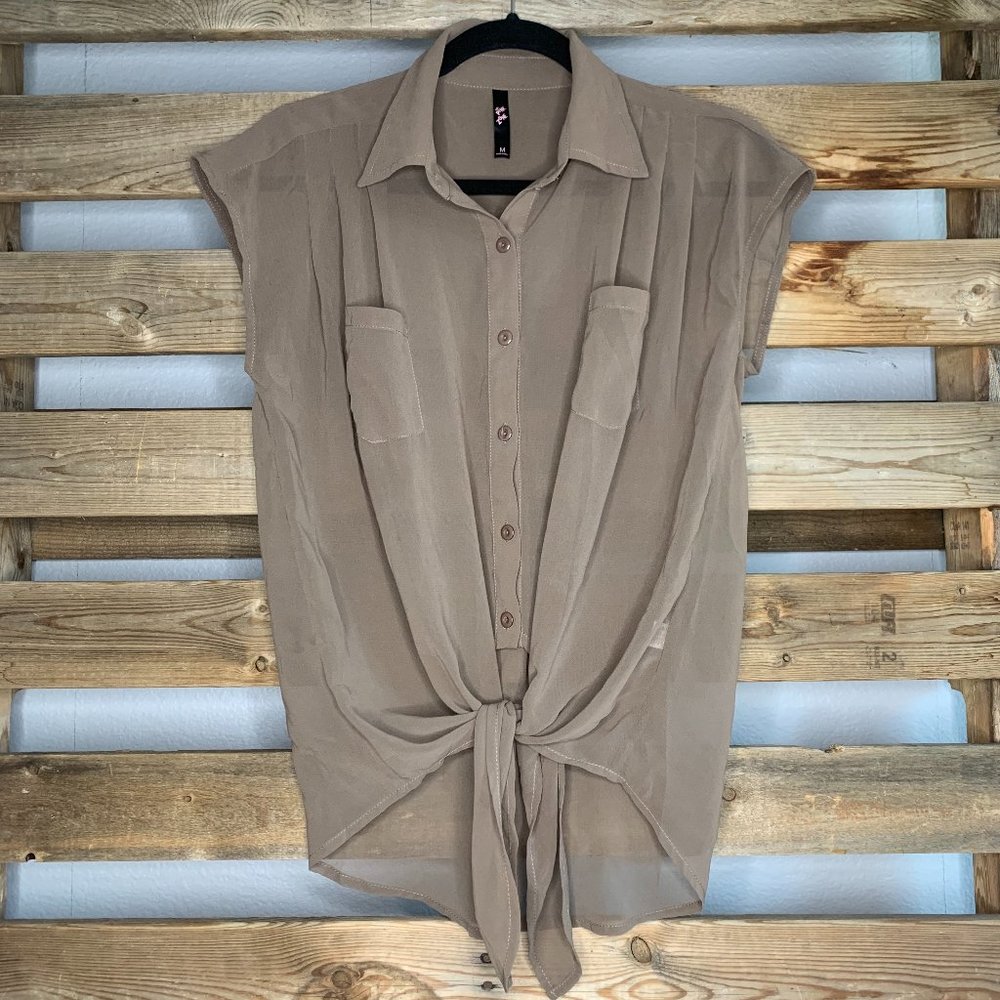Sheer Tied Sleeveless Button up